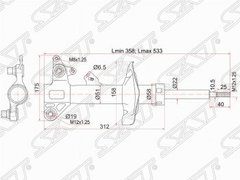 Левый амортизатор передний SAT Nissan Primera 3 седан P12 (2001-2008)