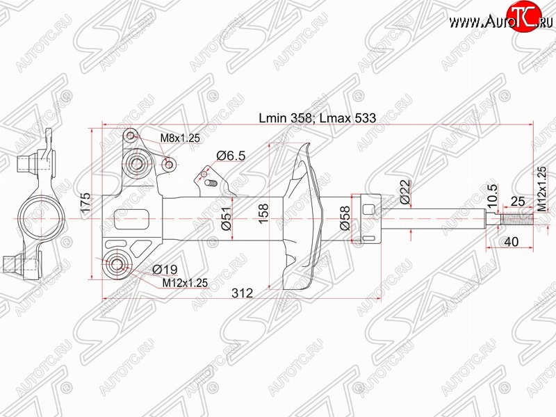 4 579 р. Левый амортизатор передний SAT Nissan Primera 3 седан P12 (2001-2008)  с доставкой в г. Набережные‑Челны