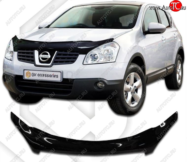 2 399 р. Дефлектор капота CA-Plastiс  Nissan Qashqai  1 (2007-2010) дорестайлинг (Classic черный, Без надписи)  с доставкой в г. Набережные‑Челны