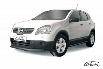 Защита переднего бампера Arbori (короткая, черная, 1 труба d57 mm). Nissan Qashqai 1 дорестайлинг (2007-2010)