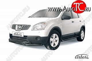 7 703 р. Защита переднего бампера Arbori (черная, 2 трубы d57 и 42 mm) Nissan Qashqai 1 дорестайлинг (2007-2010)  с доставкой в г. Набережные‑Челны