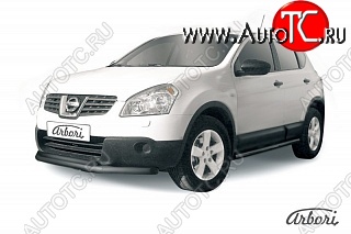 7 199 р. Защита переднего бампера Arbori (черная, 2 трубы d57 и 42 mm) Nissan Qashqai 1 дорестайлинг (2007-2010)  с доставкой в г. Набережные‑Челны