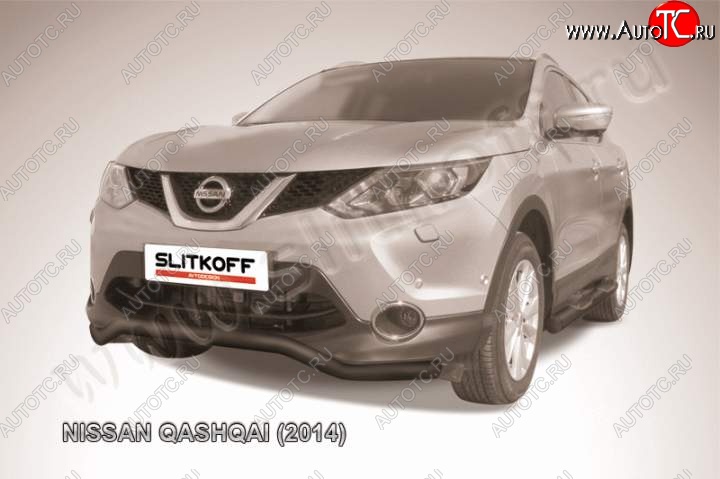 10 499 р. Защита переднего бампер Slitkoff Nissan Qashqai 2 J11 дорестайлинг (2013-2019) (Цвет: серебристый)  с доставкой в г. Набережные‑Челны