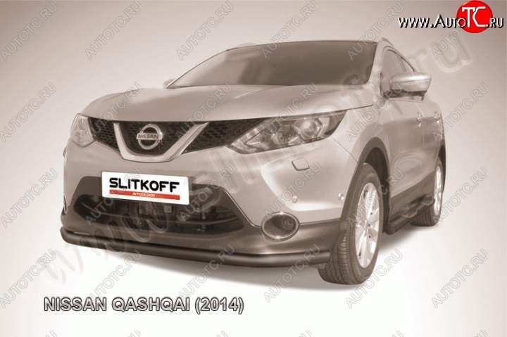 9 199 р. Защита переднего бампер Slitkoff Nissan Qashqai 2 J11 дорестайлинг (2013-2019) (Цвет: серебристый)  с доставкой в г. Набережные‑Челны