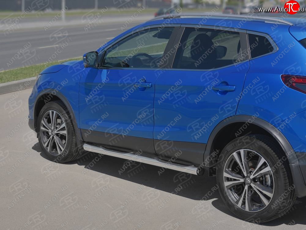 24 999 р. Защита порогов (Ø76 мм с проступью, нержавейка) SLITKOFF  Nissan Qashqai  2 (2017-2022) J11 рестайлинг (С пластиковыми заглушками на торцах)  с доставкой в г. Набережные‑Челны