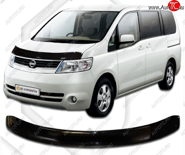 2 099 р. Дефлектор капота CA-Plastiс  Nissan Serena  3 (2005-2010) (Classic черный, Без надписи)  с доставкой в г. Набережные‑Челны