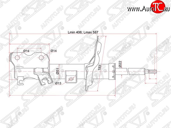 4 749 р. Левый амортизатор передний SAT Nissan Teana 1 J31 дорестайлинг (2003-2005)  с доставкой в г. Набережные‑Челны