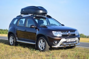 27 999 р. Порожки для ног из трубы Ø51 с алюминиевой площадкой Petroil Tuning Эстонец Renault Duster HS рестайлинг (2015-2021) (Нержавеющая полированная сталь)  с доставкой в г. Набережные‑Челны. Увеличить фотографию 3