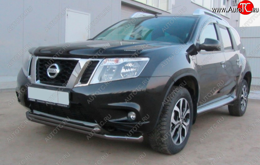 7 849 р. Защита переднего бампера Slitkoff (Ø 57+Ø 42, двойная). Nissan Terrano D10 дорестайлинг (2013-2016) (Сталь с полимерным покрытием. Цвет: черный)  с доставкой в г. Набережные‑Челны