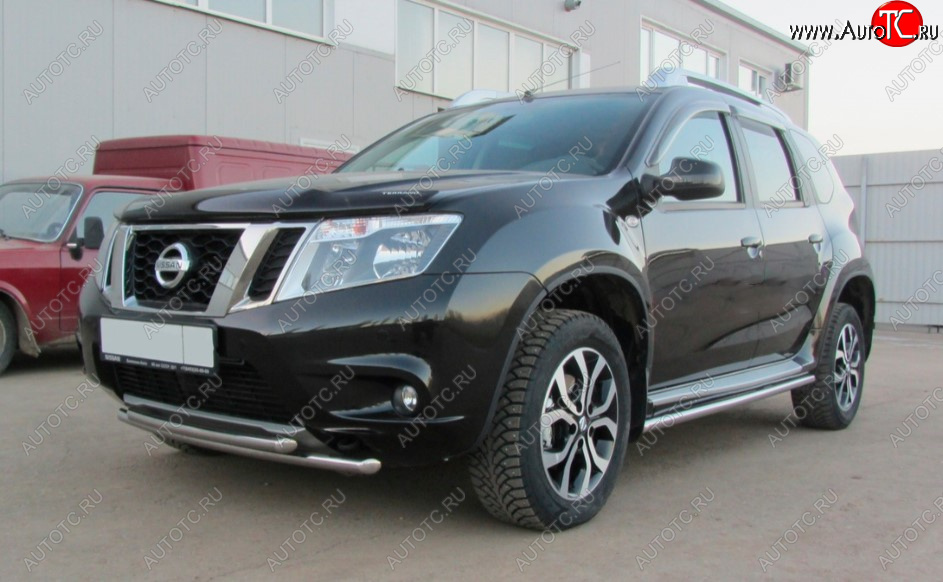 10 599 р. Защита переднего бампера Slitkoff (Ø 42+Ø 42, двойная).  Nissan Terrano  D10 (2013-2022) дорестайлинг, рестайлинг (Нержавеющая сталь)  с доставкой в г. Набережные‑Челны