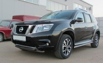 6 599 р. Защита переднего бампера Slitkoff (Ø 42+Ø 42, двойная). Nissan Terrano D10 дорестайлинг (2013-2016) (Сталь с полимерным покрытием. Цвет: черный)  с доставкой в г. Набережные‑Челны. Увеличить фотографию 1