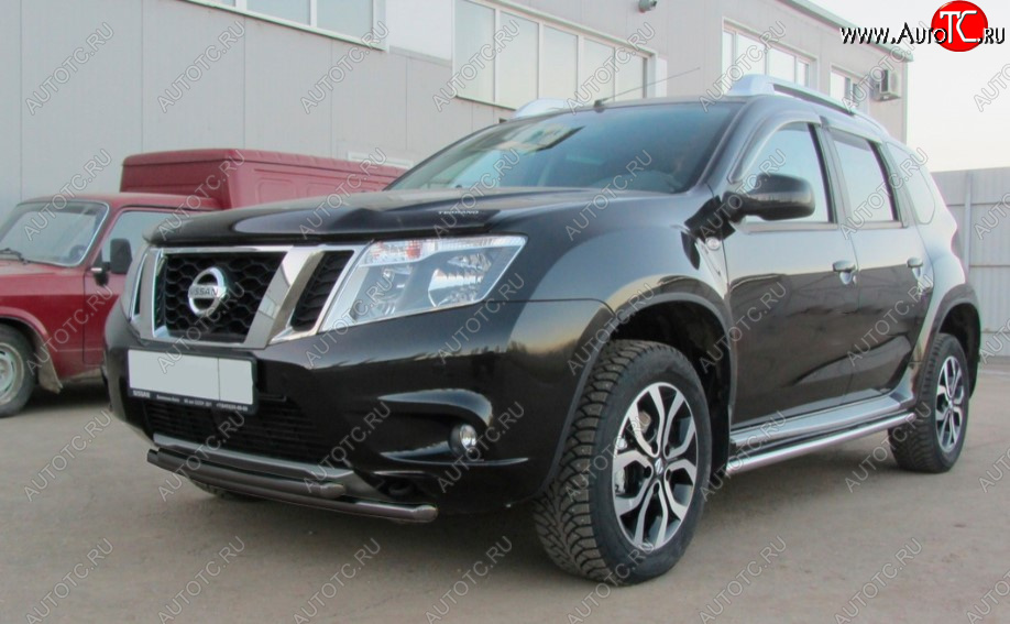 6 599 р. Защита переднего бампера Slitkoff (Ø 42+Ø 42, двойная). Nissan Terrano D10 дорестайлинг (2013-2016) (Сталь с полимерным покрытием. Цвет: черный)  с доставкой в г. Набережные‑Челны