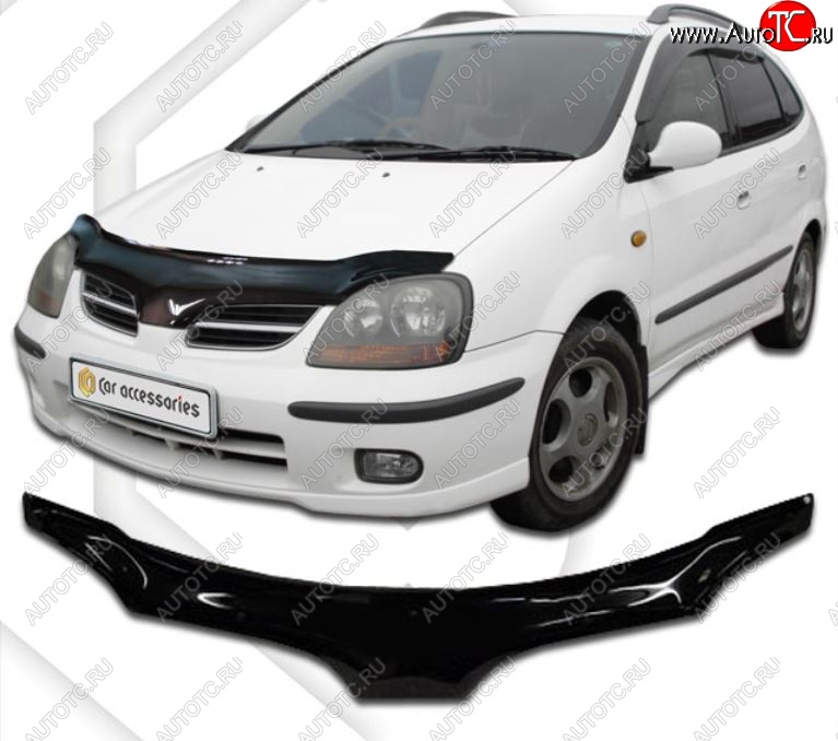 2 289 р. Дефлектор капота CA-Plastiс exclusive  Nissan Tino (1998-2003) V10 доресталийнг (Classic черный, Без надписи)  с доставкой в г. Набережные‑Челны