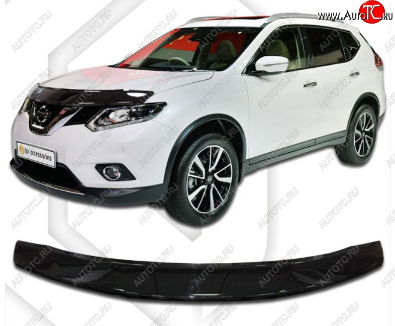 2 079 р. Дефлектор капота CA-Plastiс  Nissan X-trail  3 T32 (2013-2022) дорестайлинг, рестайлинг (Classic черный, Без надписи)  с доставкой в г. Набережные‑Челны