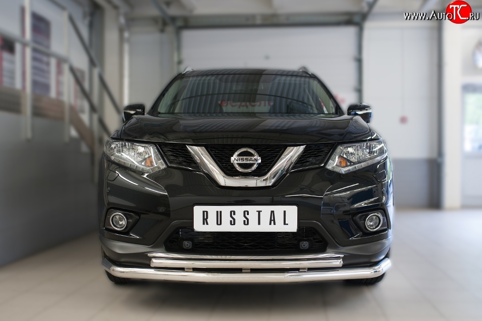 18 399 р. Защита переднего бампера (2 трубыØ63 и 42 мм, нержавейка) SLITKOFF  Nissan X-trail  3 T32 (2013-2018) дорестайлинг  с доставкой в г. Набережные‑Челны