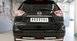 Защита заднего бампера (Ø63 и 42 мм, уголки, нержавейка) SLITKOFF Nissan (Нисан) X-trail (Х-трейл)  3 T32 (2017-2022) 3 T32 рестайлинг