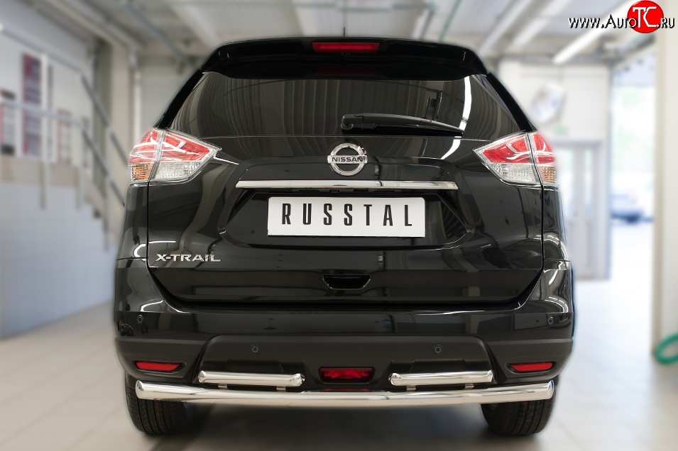 13 649 р. Защита заднего бампера (Ø63 и 42 мм, уголки, нержавейка) SLITKOFF  Nissan X-trail  3 T32 (2017-2022) рестайлинг  с доставкой в г. Набережные‑Челны