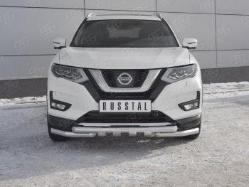 22 599 р. Защита переднего бампера (Ø63 мм с клыками, нержавейка) SLITKOFF Nissan X-trail 3 T32 дорестайлинг (2013-2018)  с доставкой в г. Набережные‑Челны. Увеличить фотографию 1