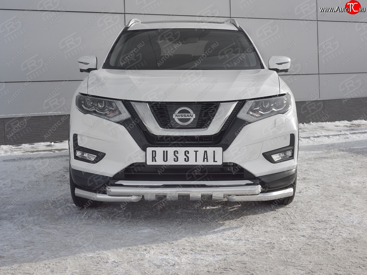 22 599 р. Защита переднего бампера (Ø63 мм с клыками, нержавейка) SLITKOFF Nissan X-trail 3 T32 дорестайлинг (2013-2018)  с доставкой в г. Набережные‑Челны