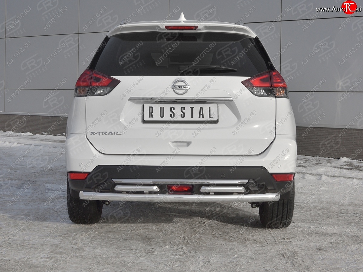 16 599 р. Защита заднего бампера (Ø63 и 42 мм , нержавейка) RUSSTAL Nissan X-trail 3 T32 рестайлинг (2017-2022)  с доставкой в г. Набережные‑Челны