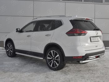 16 599 р. Защита заднего бампера (Ø63 и 42 мм , нержавейка) RUSSTAL Nissan X-trail 3 T32 рестайлинг (2017-2022)  с доставкой в г. Набережные‑Челны. Увеличить фотографию 2