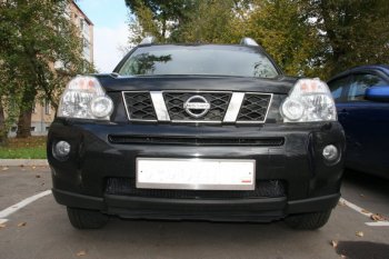 2 799 р. Защитная сетка решетки переднего бампера Arbori Nissan X-trail 2 T31 дорестайлинг (2007-2011) (Чёрная, 15 мм)  с доставкой в г. Набережные‑Челны. Увеличить фотографию 2