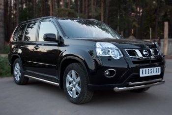 18 749 р. Защита переднего бампера (2 трубы Ø63 и 42 мм, нержавейка) SLITKOFF Nissan X-trail 2 T31 рестайлинг (2010-2015)  с доставкой в г. Набережные‑Челны. Увеличить фотографию 2