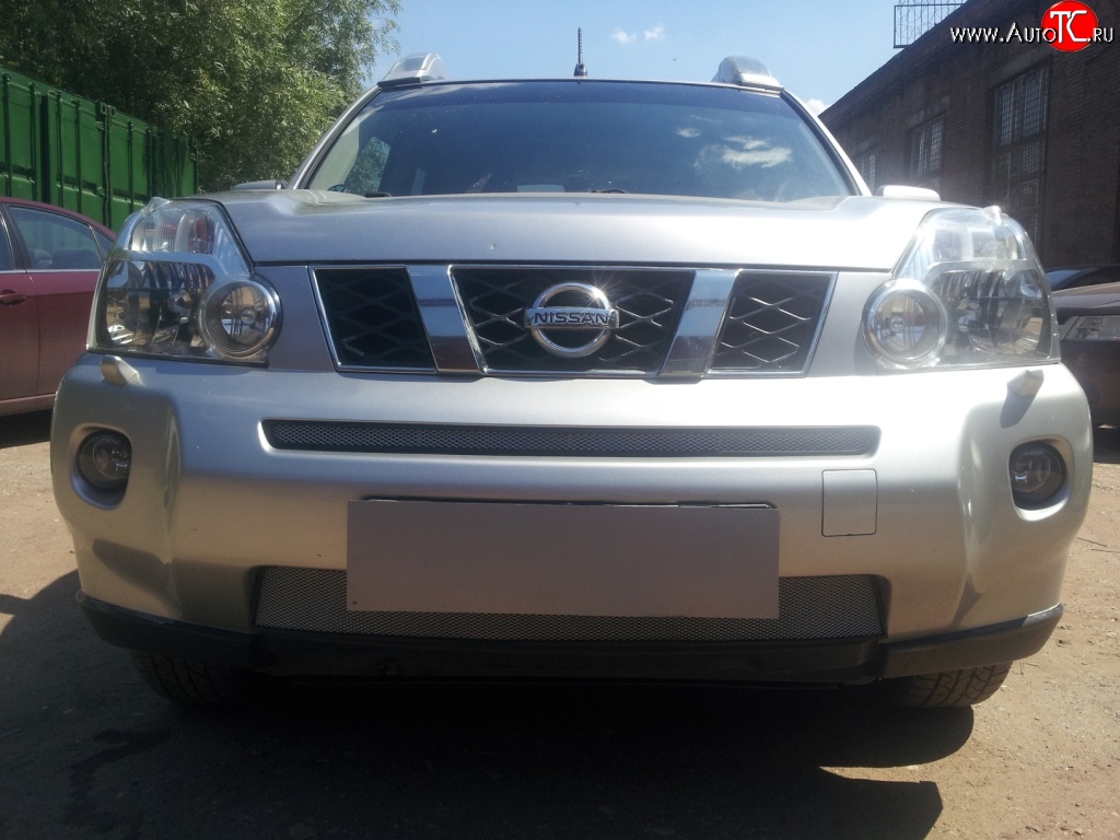 1 539 р. Нижняя сетка на бампер Russtal (хром) Nissan X-trail 2 T31 дорестайлинг (2007-2011)  с доставкой в г. Набережные‑Челны