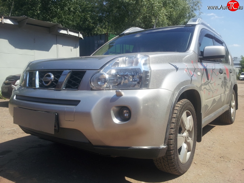 1 299 р. Сетка в решетку радиатора Russtal Nissan X-trail 2 T31 дорестайлинг (2007-2011) (хром)  с доставкой в г. Набережные‑Челны