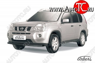 6 119 р. Защита переднего бампера (рестайлинг) Arbori (черная, 1 труба d57 mm). Nissan X-trail 2 T31 дорестайлинг (2007-2011)  с доставкой в г. Набережные‑Челны