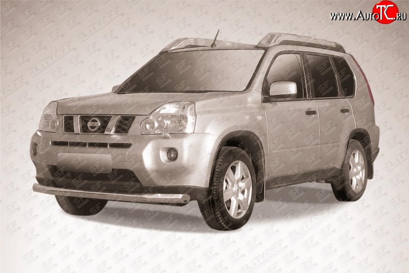 14 999 р. Одинарная защита переднего бампера диаметром 76 мм Slitkoff  Nissan X-trail  2 T31 (2007-2011) дорестайлинг (Цвет: нержавеющая полированная сталь)  с доставкой в г. Набережные‑Челны