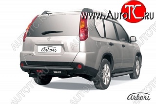 5 399 р. Защита заднего бампера Arbori (черная, 1 труба d57 mm). Nissan X-trail 2 T31 дорестайлинг (2007-2011) (дорестайлинг)  с доставкой в г. Набережные‑Челны