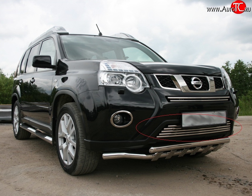 4 769 р. Декоративная вставка воздухозаборника Novline (d16 мм, нижняя) Nissan X-trail 2 T31 рестайлинг (2010-2015)  с доставкой в г. Набережные‑Челны