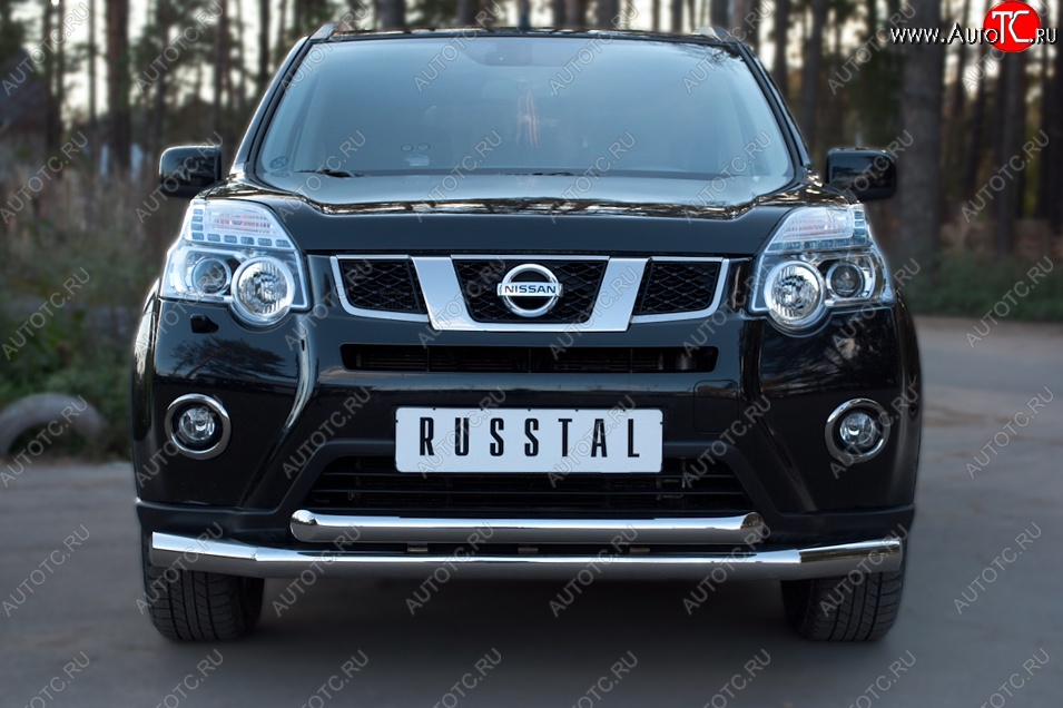 19 999 р. Защита переднего бампера (2 трубыØ76 и 63 мм, нержавейка) SLITKOFF Nissan X-trail 2 T31 рестайлинг (2010-2015)  с доставкой в г. Набережные‑Челны