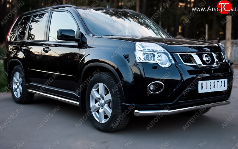 17 849 р. Защита переднего бампера (Ø76 мм, нержавейка) SLITKOFF  Nissan X-trail  2 T31 (2010-2015) рестайлинг  с доставкой в г. Набережные‑Челны