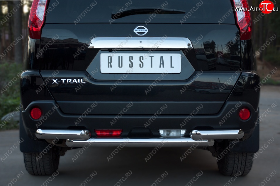 16 599 р. Защита заднего бампера (2 трубы Ø63, нержавейка) SLITKOFF Nissan X-trail 2 T31 рестайлинг (2010-2015)  с доставкой в г. Набережные‑Челны