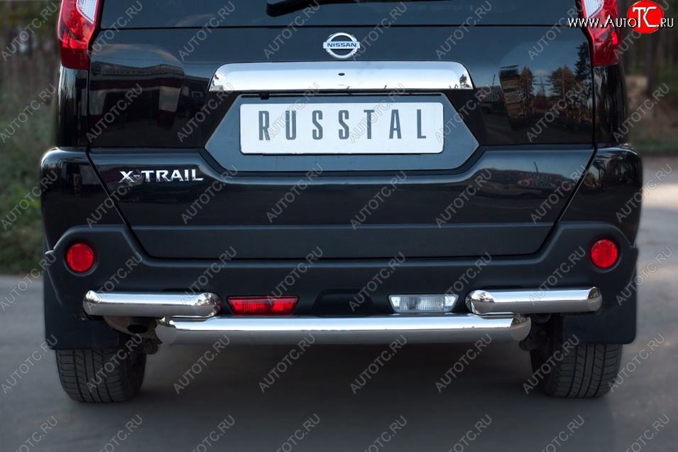 15 699 р. Защита заднего бампера (2 трубы Ø76, нержавейка) SLITKOFF  Nissan X-trail  2 T31 (2010-2015) рестайлинг  с доставкой в г. Набережные‑Челны