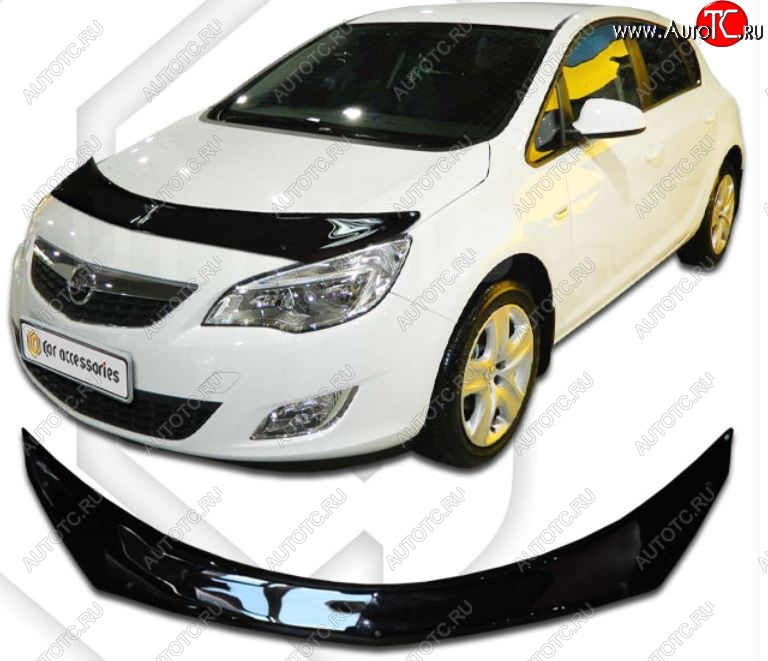 2 599 р. Дефлектор капота CA-Plastiс  Opel Astra  J (2012-2017) хэтчбек 5 дв.  рестайлинг (Шелкография черная)  с доставкой в г. Набережные‑Челны