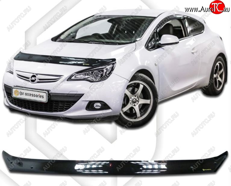 2 049 р. Дефлектор капота CA-Plastiс  Opel Astra  J GTC (2011-2018) (Classic черный, Без надписи)  с доставкой в г. Набережные‑Челны