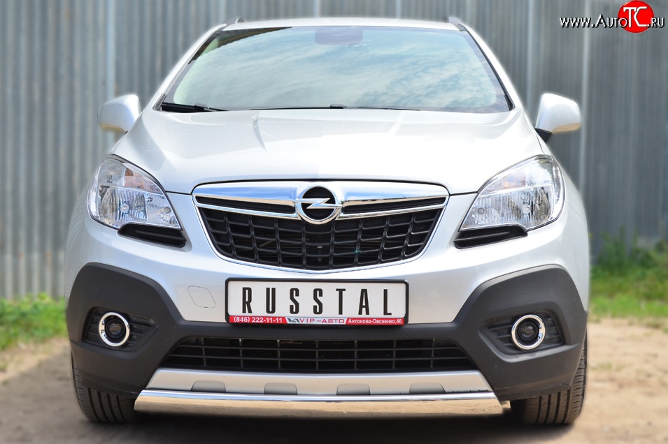 14 949 р. Защита переднего бампера (Ø75х42 мм, нержавейка) Russtal Opel Mokka  дорестайлинг (2012-2016)  с доставкой в г. Набережные‑Челны