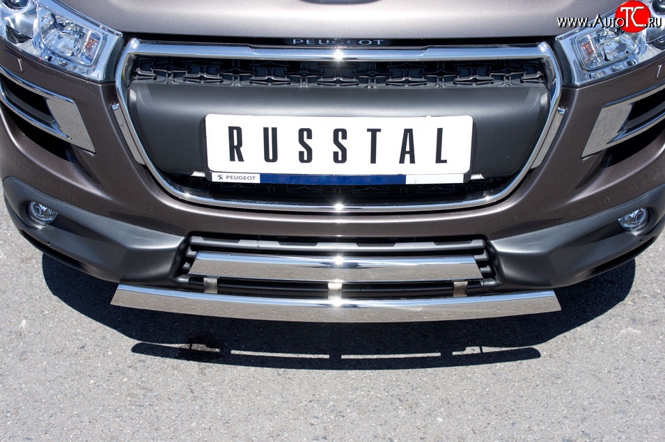 22 299 р. Защита переднего бампера (2 трубыØ75х42 мм, нержавейка) Russtal Peugeot 4008 (2012-2017)  с доставкой в г. Набережные‑Челны