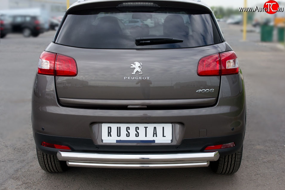 12 799 р. Защита заднего бампера (Ø76 и 42 мм, нержавейка) SLITKOFF  Peugeot 4008 (2012-2017) (с короткой нижней трубой)  с доставкой в г. Набережные‑Челны