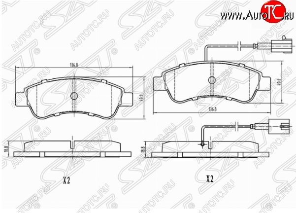 1 189 р. Комплект задних тормозных колодок SAT (с датчиком износа) Peugeot Boxer 250 (2006-2014)  с доставкой в г. Набережные‑Челны