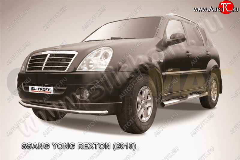 7 199 р. Защита переднего бампер Slitkoff  SSANGYONG Rexton  Y250 (2006-2012) (Цвет: серебристый)  с доставкой в г. Набережные‑Челны