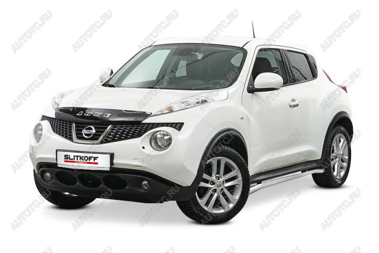 10 349 р. Защита порогов d42 с гибами Slitkoff Nissan Juke 1 YF15 дорестайлинг (2010-2014) (сталь с полимерным покрытием, цвет серебро)  с доставкой в г. Набережные‑Челны