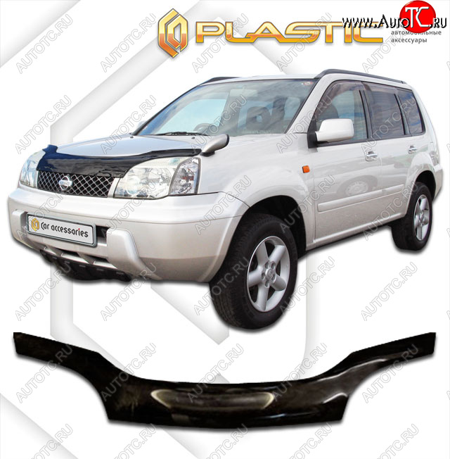 2 199 р. Дефлектор капота CA-Plastiс  Nissan X-trail  1 T30 (2000-2007) дорестайлинг, рестайлинг (серия Сlassic черный, Без надписи)  с доставкой в г. Набережные‑Челны