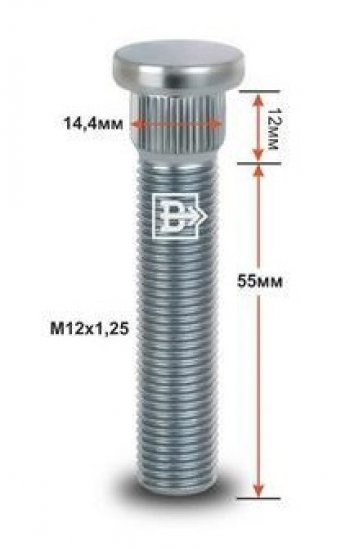 Забивная шпилька 55.0 мм ступицы колеса Вектор M12x1.25 x 55.0 Hyundai Accent MC седан (2005-2011) 