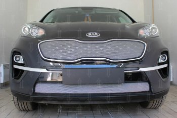 5 399 р. Защитная сетка в бампер (низ, ячейка 4х10 мм) Alfeco Премиум  KIA Sportage  4 QL (2018-2022) рестайлинг (Хром)  с доставкой в г. Набережные‑Челны. Увеличить фотографию 3