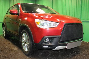 6 999 р. Защитная сетка в бампер (3D, ячейка 4х10 мм) Alfeco Премиум Mitsubishi ASX дорестайлинг (2010-2012) (Чёрная)  с доставкой в г. Набережные‑Челны. Увеличить фотографию 3