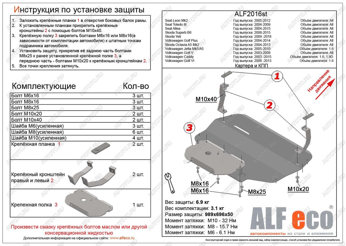 10 999 р. Защита картера и КПП (V-all) ALFECO  Volkswagen Caddy  2K (2003-2015) дорестайлинг, рестайлинг (алюминий 3 мм)  с доставкой в г. Набережные‑Челны